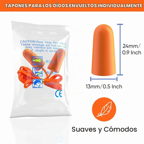 Vista 2 de 20 pares de tapones de espuma para los oídos con cable, protección suave y cómoda para los oídos, desechables envueltos individualmente