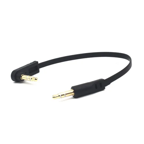 Vista 2 de Cable plano de audio estéreo de 0.1 in, 5.9 in, paquete de 2, ángulo de 90 grados macho, conector TRS de 1/8 pulgadas, cable auxiliar para Ángulo