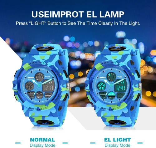 Vista 3 de SYOKZEY Reloj deportivo digital LED impermeable de 164.0ft, para niños y niñas, para exteriores, analógico y digital, con alarma y calendario