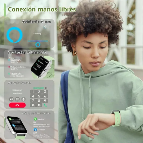 Vista 2 de aeac Relojes inteligentes para mujeres y hombres, Android y iPhone, Alexa integrado, reloj inteligente con pantalla táctil de 1.8 pulgadas con Verde