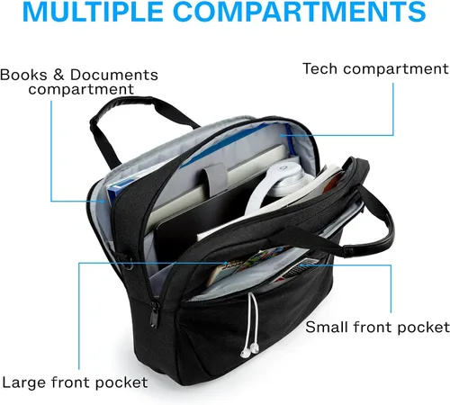 Vista 2 de BAGSMART Bolsa para laptop, maletín de 15.6 pulgadas para hombres, bolsa de computadora con cerradura para trabajo, bolsa de hombro estilo bandolera