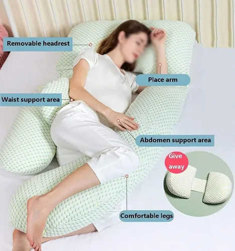 Vista 2 de Almohada de embarazo, almohada desmontable en forma de U, almohada de lactancia y maternidad para espalda, caderas, piernas y vientre para mujeres