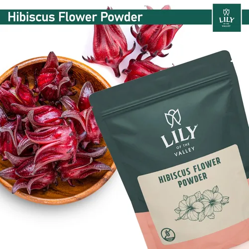 Vista 4 de Lily of the Valley Polvo de flor de hibisco – Hibiscus Sabdariffa molido – Ideal para cocinar, hornear, té, batido – Vegano y sin gluten – Bolsa
