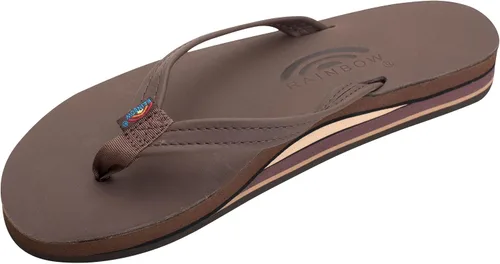Vista 7 de Rainbow Sandals Sandalias de mujer de doble capa, correa estrecha, sandalias de cuero con arco Marrón oscuro