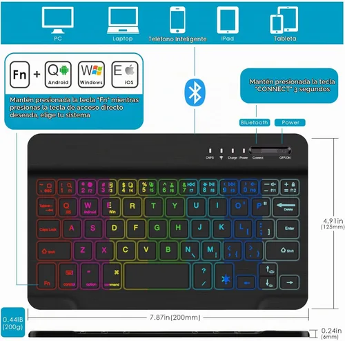 Vista 3 de DETUOSI Funda con teclado retroiluminado para Samsung Galaxy Tab A9 8.7 pulgadas SM-X110 WiFi 2023 Android Tablet con S Pen Holder TPU suave a