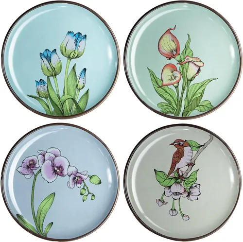 Vista 7 de Plato de porcelana de 6 pulgadas, plato de postre de banquete, patrón de flores y pájaros, juego de 4