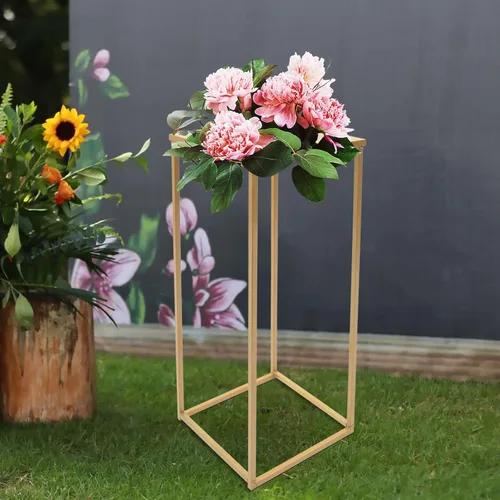 Vista 8 de 10 Uds. Florero de piso de flores, columna de metal, arreglo floral, estante de exhibición de mesa dorado, telón de fondo floral para centro de mesa