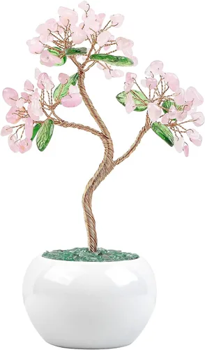 Vista 12 de Rockcloud Árbol de dinero de cristal curativo de aguamarina de 6.5 pulgadas, bonsái Fengshui con base de cerámica para buena suerte, riqueza