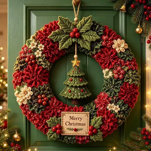 Vista 11 de Kit de corona de tela de Navidad para bricolaje, arte sin coser