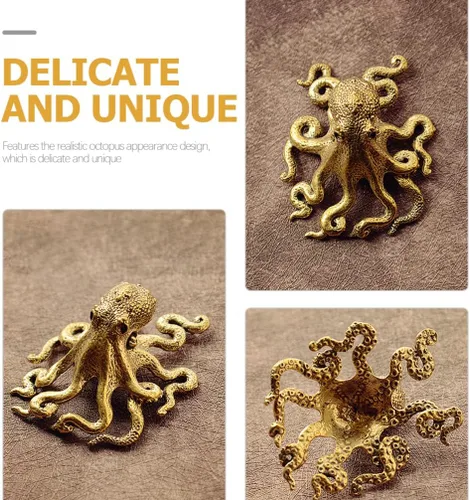Vista 2 de BESPORTBLE Adorno de pulpo de latón, mini escultura de escritorio, figura de animal pequeño, decoración de oficina en casa, figura de arte de metal