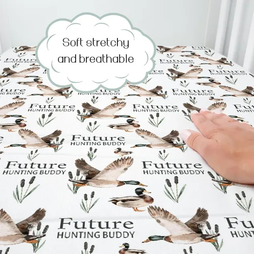 Vista 2 de HawSkgFub Future Duck Hunting Buddy - Sábana bajera para cuna estándar para bebé, cazador de patos malardos, animales salvajes, lago, para niños