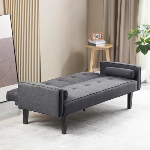 Vista 5 de Sofá cama de tela moderna, sofá biplaza convertible con 2 almohadas y reposabrazos, sofá reclinable plegable de 75 pulgadas con patas de madera