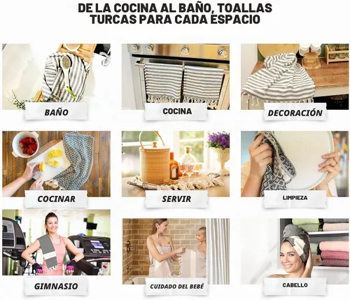 Vista 5 de Bazaar Anatolia Toallas de mano – Juego de 4 39 x 19 pulgadas – Toalla de mano turca a rayas para baño, 100% algodón, cocina, cara, cabello, té