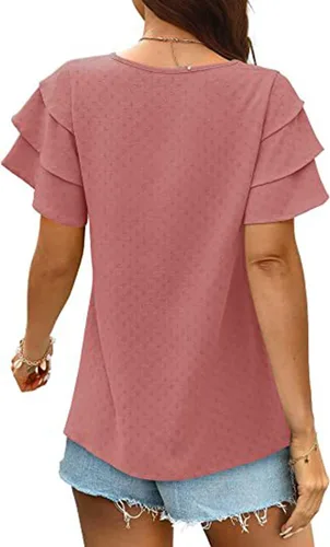 Vista 2 de Vrtige Blusa casual de manga corta con cuello en V y lunares suizos para mujer