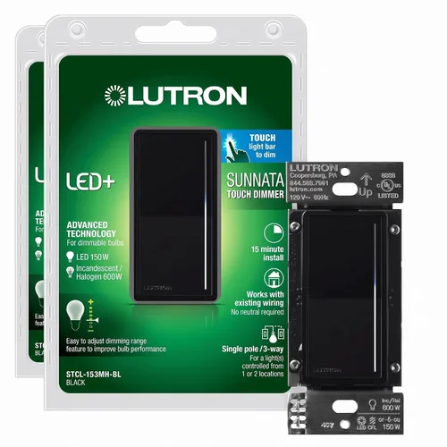 Vista 16 de Lutron Sunnata Interruptor accesorio de encendido/apagado, solo para uso con reguladores LED+ Sunnata, ST-AS-BL, Negro