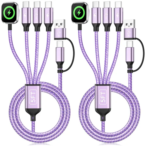 Vista 11 de Travel Essentials - Cable de carga múltiple para iWatch Charger, 4 en 2, 3XUSB C, cable de carga múltiple, USBC Car CarPlay compatible con iWatch