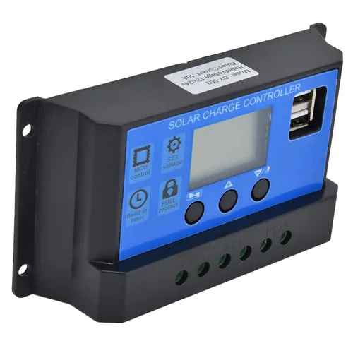 Vista 9 de Controlador solar, controlador solar DC 12V-24V, regulador inteligente de batería de panel solar con controladores de energía renovable dobles (10A)