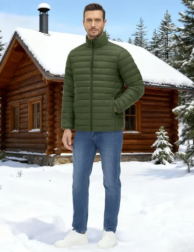 Vista 7 de MAGNIVIT - Chaqueta de plumón para hombre, ligera, abrigada, impermeable, cortavientos, acolchada, con relleno, plegable