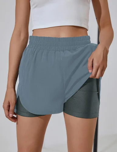Vista 2 de BMJL Pantalones cortos de entrenamiento para mujer con cintura alta y elástico