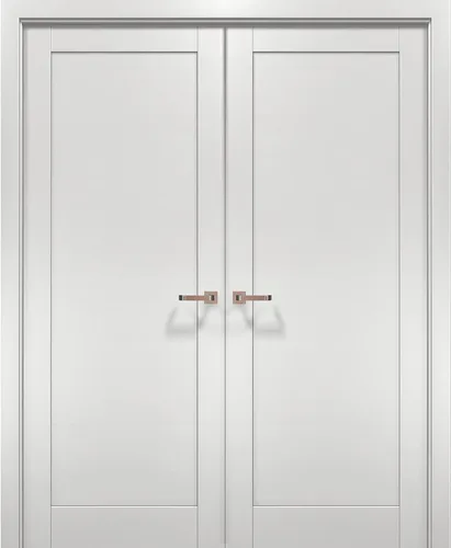 Vista 7 de Puertas interiores dobles francesas de 36 x 84 pulgadas con herrajes Quadro 4111 ceniza blanca Moldes de marco de panel Puerta