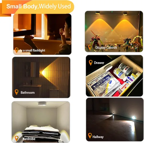Vista 5 de Luces de gabinete con sensor de movimiento, luz nocturna, efectos de luz de atardecer, batería li, recargable, 3 temperaturas de color, instalación