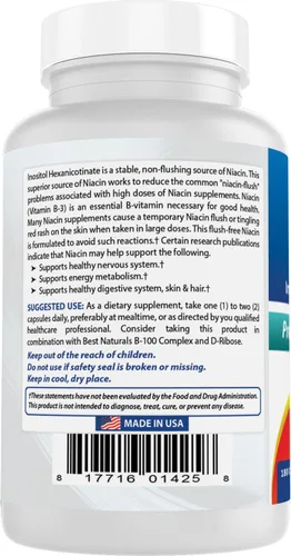 Vista 7 de Best Naturals Hexanicotinato de niacina inositol sin enrojecimiento 500 mg 180 Cápsulas