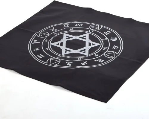 Vista 3 de BLESSUME Mantel de tarot de altar cuadrado negro tapiz hexagonal Wicca (negro)