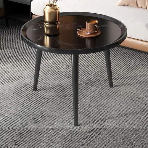 Vista 8 de Mesa auxiliar, moderna mesa de centro pequeña con 3 patas, mesa de cóctel de madera, mesa auxiliar de centro retro para sala de estar, fácil Negro