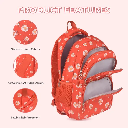 Vista 18 de goldwheat Mochilas impresas margaritas con paquete de almuerzo, estuche de lápices 3pcs, bolsa ligera resistente al agua para la escuela secundaria
