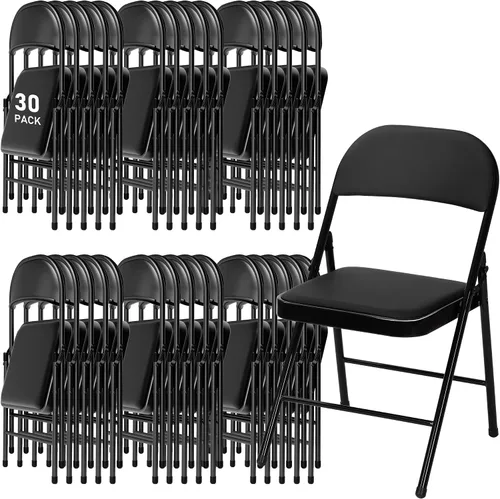 Vista 29 de SEALAMB Paquete de 4 sillas plegables con asiento cómodo, marco de metal resistente, sillas apilables portátiles para bodas, fiestas, oficina