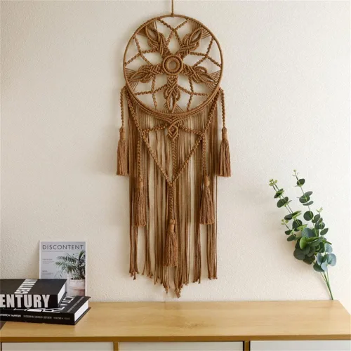 Vista 9 de Tapiz de atrapasueños, bohemio, macramé, tejido de algodón, hecho a mano, arte bohemio con borlas, adorno para dormitorio, sala de estar