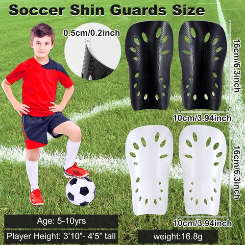 Vista 2 de HINZIC 2 pares de espinilleras de fútbol para niños pequeños y adultos, mangas transpirables para juegos de fútbol de niños y niñas, cojín protector
