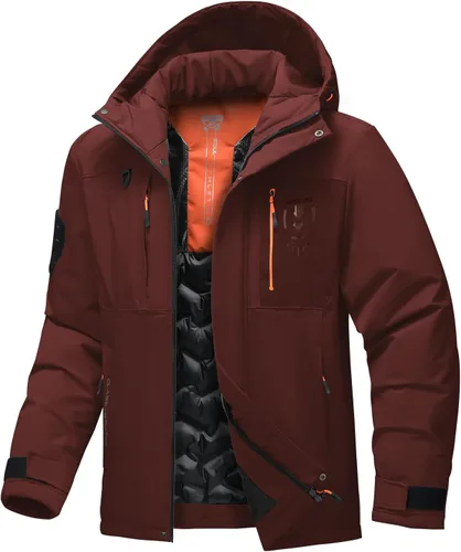 Vista 8 de Chaqueta térmica impermeable a prueba de viento para hombre, con capucha, aislada, ligera, abrigo de nieve de invierno con múltiples bolsillos