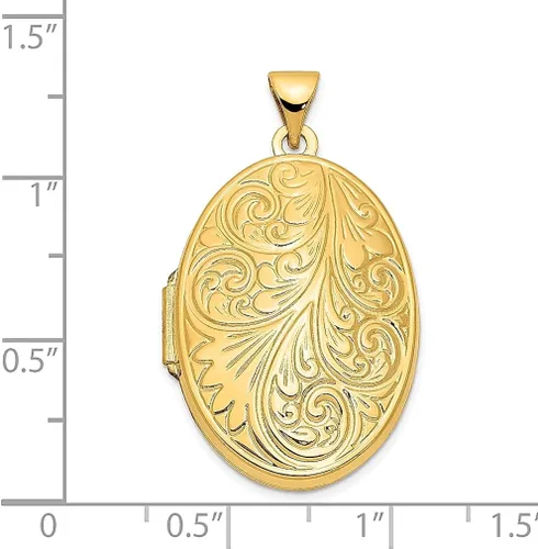 Vista 5 de Collar de cadena con dije ovalado de oro amarillo de 14 quilates con forma de pergamino para fotos y regalos para mujer