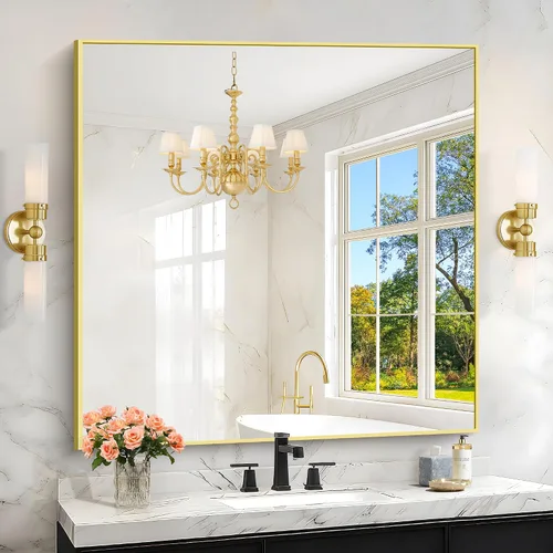 Vista 29 de KOCUUY Espejo de baño negro, espejo rectangular de 24 x 18 pulgadas para sobre el fregadero, espejo de pared decorativo moderno para dormitorio