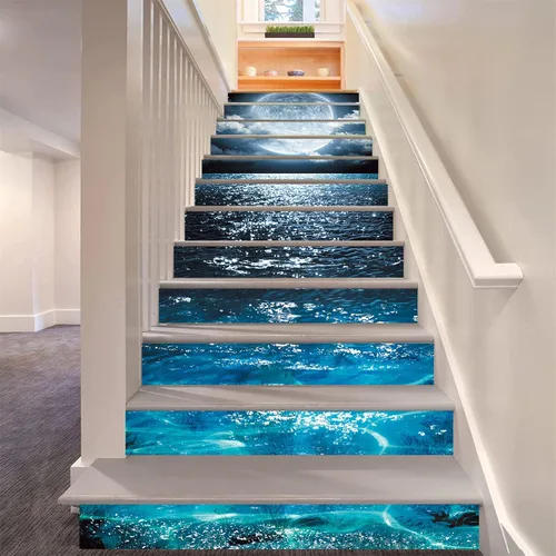 Vista 21 de artfanke 13 piezas de adhesivos 3D de amanecer en la playa - Adhesivos para escalones de pelar y pegar para decoración de hogar y oficina - 39,37" x