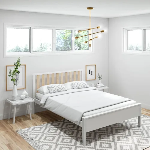 Vista 10 de Plank+Beam Base de cama individual moderna de madera maciza con cabecera de listones, plataforma escandinava con soporte de listones de madera, Negro