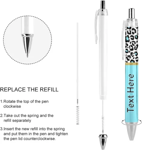 Vista 4 de Bolígrafos personalizados con estampado de leopardo negro y azul con punta de lápiz capacitivo, bolígrafos grabados personalizados con nombre
