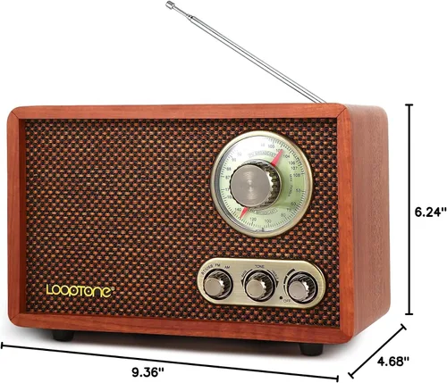 Vista 8 de Radio vintage AM FM multifunción USB SD con altavoz Bluetooth, radio de mesa de madera retro para cocina, sala de estar con perilla giratoria