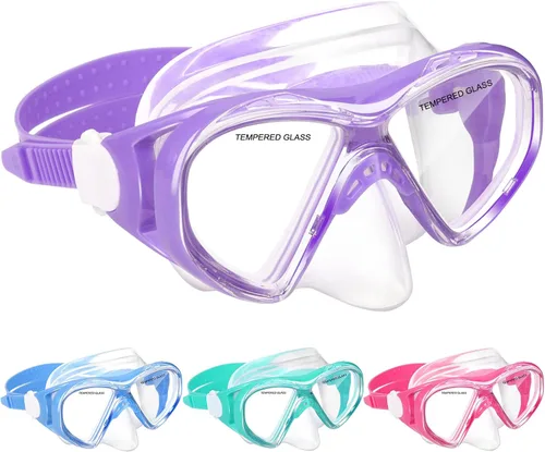 Vista 11 de ACQCES Gafas de natación para niños, máscara de buceo para niños y niñas de 5 a 15 años, gafas de natación antivaho de dos colores con cubierta