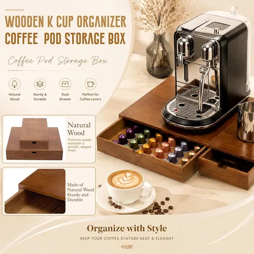 Vista 3 de Caja de té de madera del café del cajón del sostenedor de la vaina Color madera