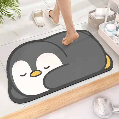 Vista 12 de Tapete de baño súper absorbente, tapete de entrada antideslizante con dibujos animados, cojín de secado rápido para suelo de baño y ducha