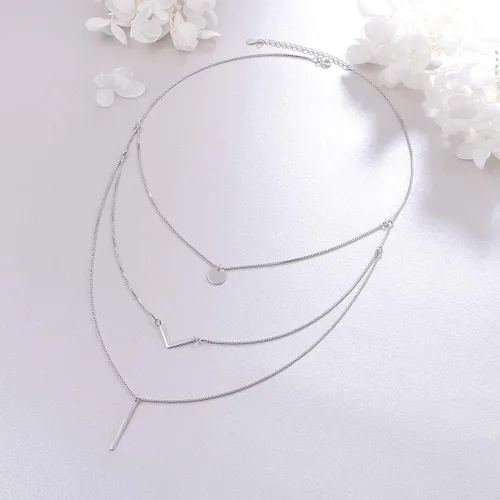 Vista 4 de DAOCHONG S925 Sterling Silver Triple Layer Pendant Choker Necklace for Women 162