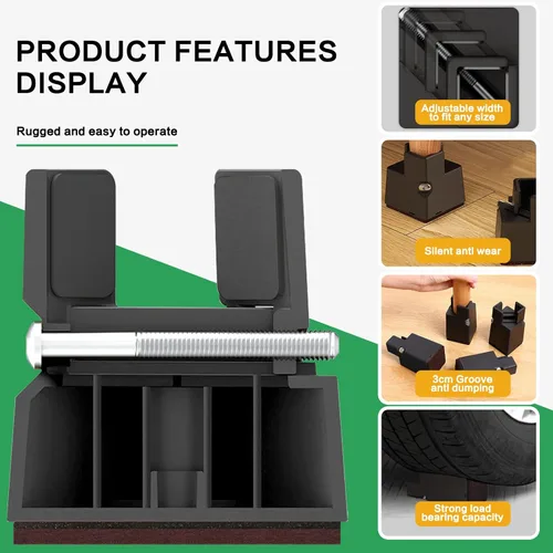 Vista 5 de 4 elevadores de muebles ajustables con abrazadera de tornillo, elevadores de escritorio resistentes para patas de escritorio, elevadores de cama