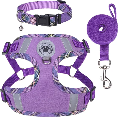 Vista 3 de BEAUTYZOO Step in - Juego de arnés para perro, collar y correa para perros pequeños, medianos y grandes, arnés de cachorro sin tirones, sin tirones