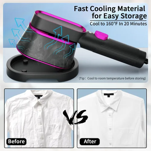 Vista 7 de Vaporizador portátil de mano para ropa, vapor de 1000 W para viajes y hogar, removedor de arrugas de tela 2 en 1, calentamiento rápido 20S, plancha
