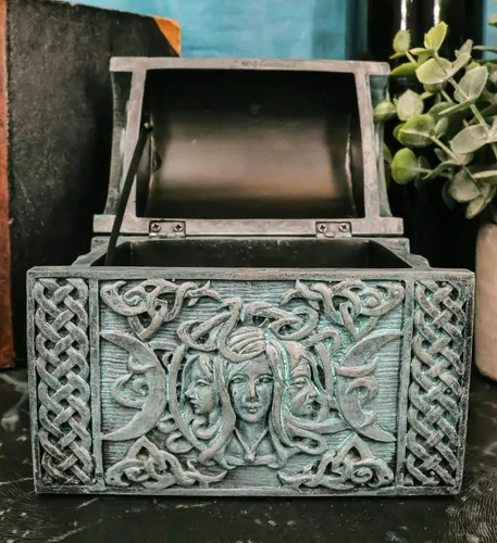 Vista 8 de Ebros Celta Triple Diosa Madre Doncelta Crone - Joyero decorativo con Trinity Triune Knotwork Wicca Witchcraft Accent 4.75 pulgadas de ancho