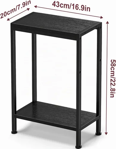 Vista 3 de Mesa auxiliar estrecha para espacios pequeños, mesa auxiliar delgada de 2 niveles, mesita de noche delgada, mesa de sofá delgada para aperitivos