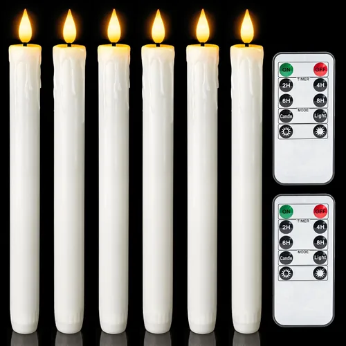 Vista 17 de Homemory 6 velas cónicas cerosas sin llama con control remoto, velas parpadeantes que funcionan con pilas, velas falsas LED altas para el hogar