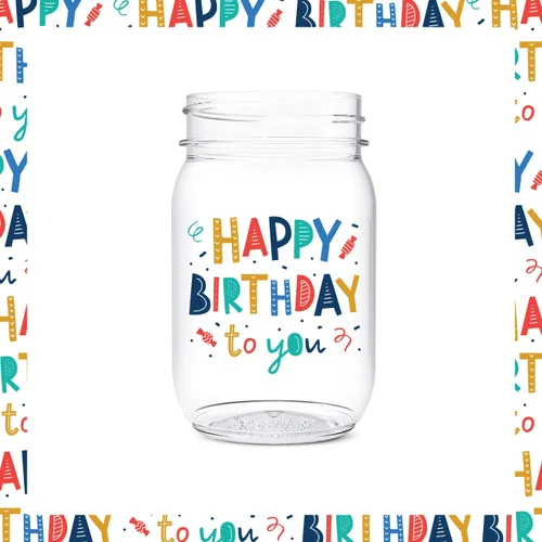 Vista 7 de TOSSWARE POP Mason - Tarro de 473 ml, radiante, para cumpleaños, juego de 6 piezas, reciclable, irrompible, de plástico transparente impreso